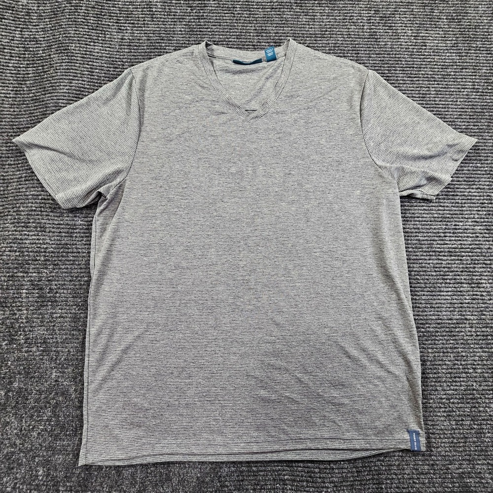 Perry Ellis T-Shirt Mens Large Gray Pinstripe V-Neck Short Sleeve Everyday Wear